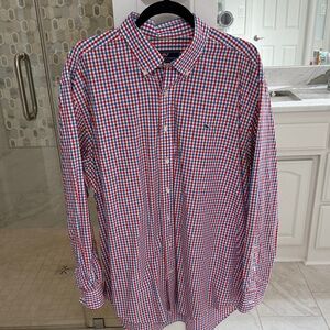 Vineyard Vines Men's Large Red and Blue Checkered Shirt
